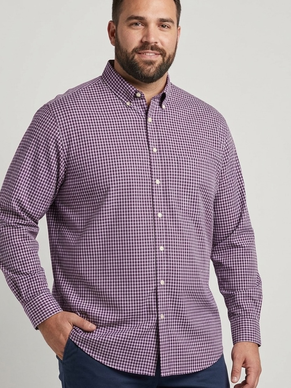 Arrow Men's Oxford Button Down Shirt Gingham Plaid Navy Blue White XL Tall XLT